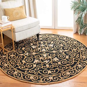 safavieh chelsea collection 3' round black hk11a hand-hooked french country wool area rug