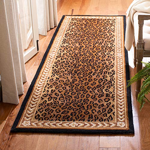 SAFAVIEH Chelsea Collection Runner Rug - 2'6" x 6', Black & Brown, Hand-Hooked French Country Wool, Ideal for High Traffic Areas in Living Room, Bedroom (HK15A)