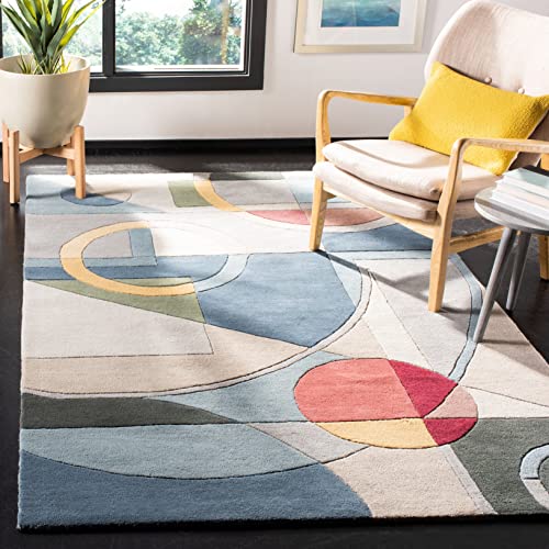 SAFAVIEH Rodeo Drive Collection Runner Rug - 2'6" x 14', Blue & Multi, Handmade Mid-Century Modern Abstract Wool, Ideal for High Traffic Areas in Living Room, Bedroom (RD845B)