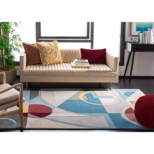 SAFAVIEH Rodeo Drive Collection Runner Rug - 2'6" x 14', Blue & Multi, Handmade Mid-Century Modern Abstract Wool, Ideal for High Traffic Areas in Living Room, Bedroom (RD845B)