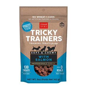 cloud star tricky trainers soft & chewy dog training treats 5 oz pouch, salmon flavor, low calorie behavior aid with 130 treats