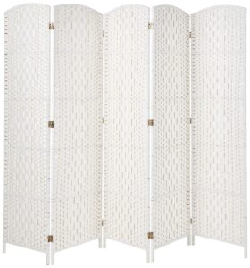oriental furniture 6 ft. tall diamond weave fiber room divider - white - 5 panel