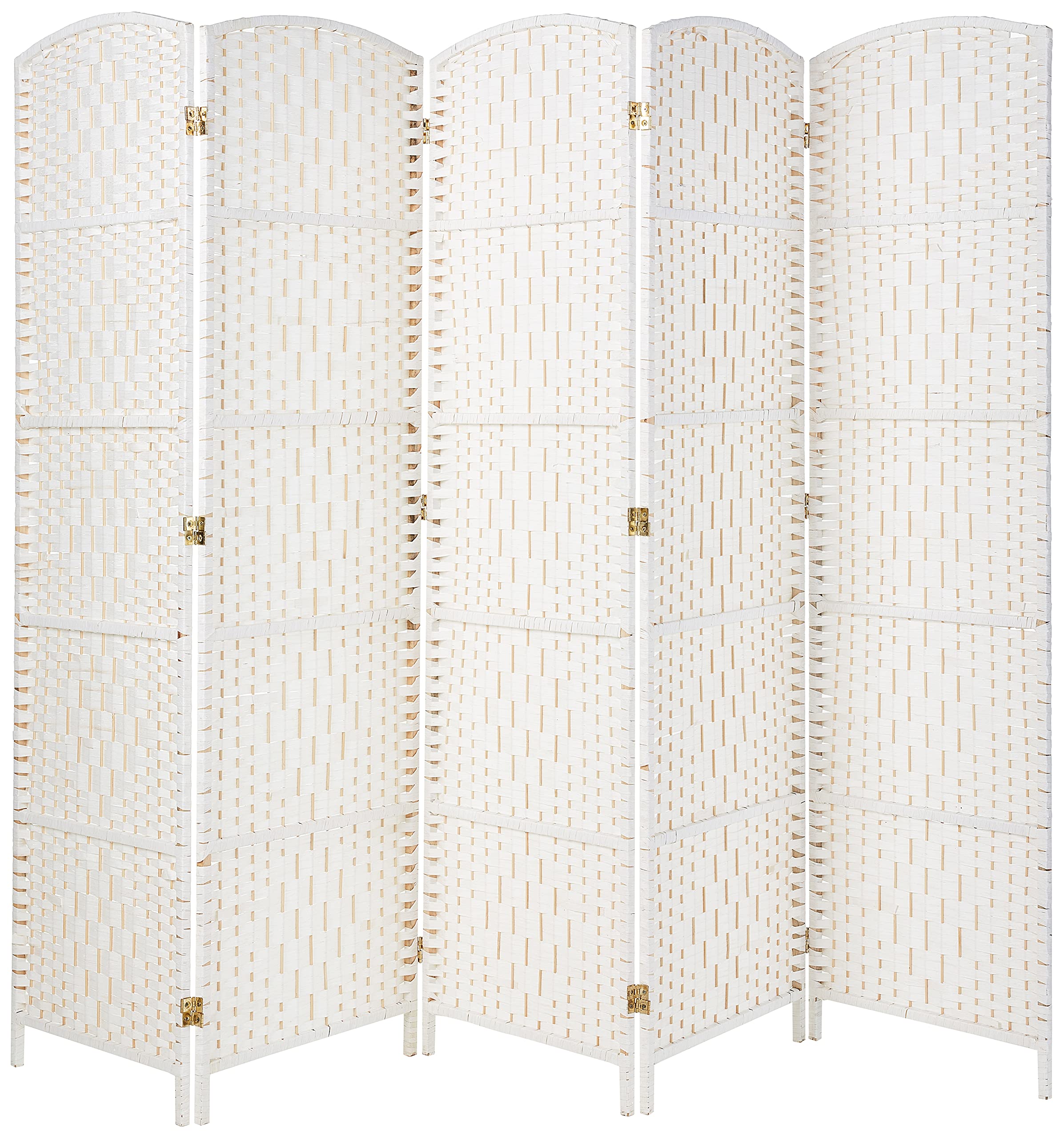 Oriental Furniture 6 ft. Tall Diamond Weave Fiber Room Divider - White - 5 Panel