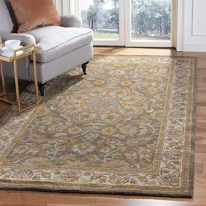 safavieh heritage collection accent rug - 3' x 5', green & taupe, handmade traditional oriental wool, ideal for high traffic areas in entryway, living room, bedroom (hg954a)