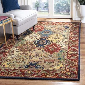 safavieh heritage collection accent rug - 4' x 6', multi & burgundy, handmade traditional oriental wool, ideal for high traffic areas in entryway, living room, bedroom (hg911a)
