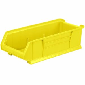 akro-mils 30286 super-size akrobin heavy duty stackable storage bin plastic container, (24-inch l x 11-inch w x 7-inch h), yellow, (4-pack)