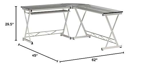 Techni Mobili L Shaped Desk with Keyboard Tray - Efficient Work from Home Desk - Glass L Shaped Desk - Professional Work Desk For Home Office - Versatile Glass Corner Desks for Home Office