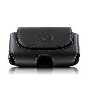 premium leather horizontal large size pouch protective carrying cell phone case with belt clip and belt loops - black