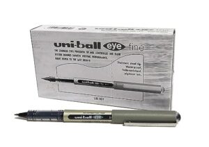 uni-ball ub-157 eye rollerball pens. premium fine 0.7mm ballpoint tip for super smooth handwriting, drawing, art, crafts and colouring. fade and water resistant liquid uni super ink. box of 12 black