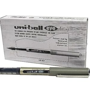 uni-ball UB-157 Eye Rollerball Pens. Premium Fine 0.7mm Ballpoint Tip for Super Smooth Handwriting, Drawing, Art, Crafts and Colouring. Fade and Water Resistant Liquid Uni Super Ink. Box of 12 Black