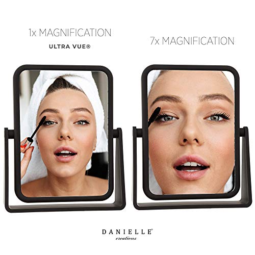 Danielle Magnifying Vanity Makeup Mirror Rectangular Soft Touch Finish with 7X Magnification and 360 Swivel, Black