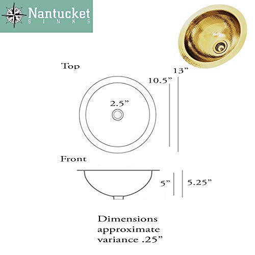 Nantucket Sinks ROB 13 inch Brass Bar Sink Hand Hammered, 13" Diameter x 5.25" High