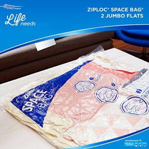 Ziploc Space Bag Clothes Vacuum Sealer Storage Bags for Home and Closet Organization, Jumbo, 2 Bags Total
