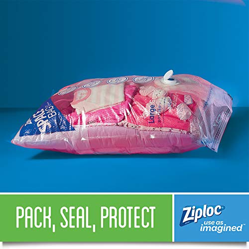 Ziploc Space Bag Clothes Vacuum Sealer Storage Bags for Home and Closet Organization, Jumbo, 2 Bags Total