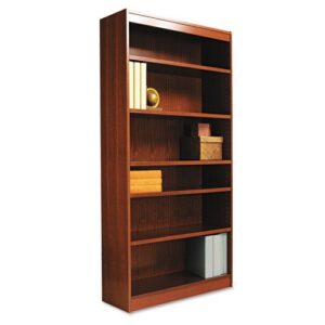 alera square corner wood veneer bookcase, six-shelf, 35.63w x 11.81d x 71.73h, mahogany