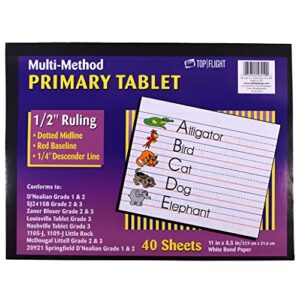 top flight multi-method 3rd grade primary tablet, 1/2 inch ruling, bond paper, 11 x 8.5 inches, 40 sheets (56419), white