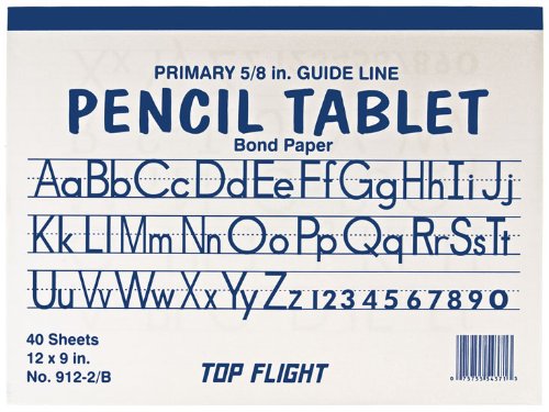Top Flight Manuscript/Chart Primary Tablet, White Bond Paper, 5/8 Inch Guideline Rule, 9 x 12 Inches, 40 Sheets (54371)