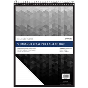 silverpoint top wire legal pad, college rule, heavy back, 8.5 x 11.75 inches, 70 sheets, protective cover, gray/black (51073)