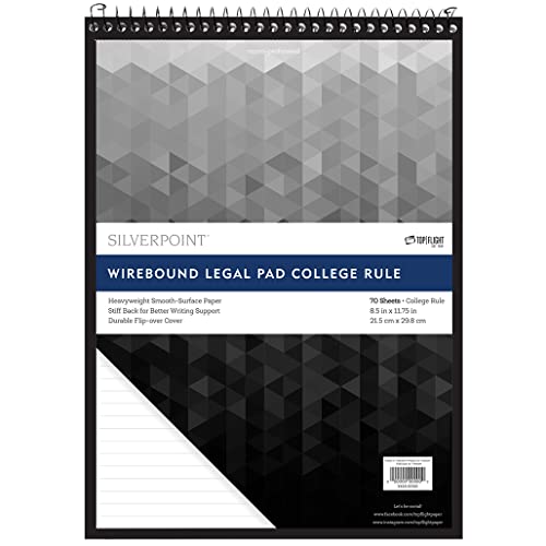 Silverpoint Top Wire Legal Pad, College Rule, Heavy Back, 8.5 x 11.75 Inches, 70 Sheets, Protective Cover, Gray/Black (51073)