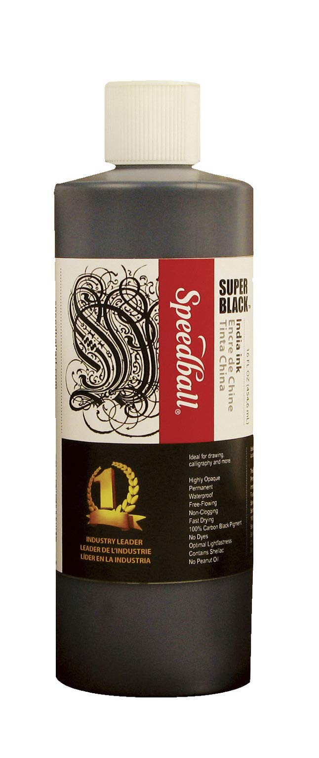 Speedball - 3378 Super Black India Ink, 1 Pint - 404696