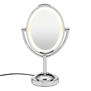 conair lighted makeup mirror with magnification, oval mirror, led vanity mirror, 1x/7x magnifying mirror, double sided mirror, corded in polished chrome
