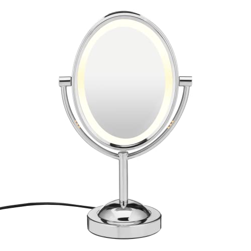 Conair Lighted Makeup Mirror with Magnification, Oval Mirror, LED Vanity Mirror, 1X/7X Magnifying Mirror, Double Sided Mirror, Corded in Polished Chrome