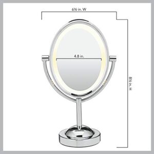 Conair Lighted Makeup Mirror with Magnification, Oval Mirror, LED Vanity Mirror, 1X/7X Magnifying Mirror, Double Sided Mirror, Corded in Polished Chrome