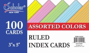 ischolar index cards, ruled, colored, 3 x 5 inches, 100 card pack (03516)