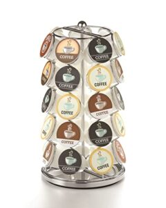 nifty k cup holder – compatible with k-cups, coffee pod carousel | 35 k cup holder, spins 360-degrees, lazy susan platform, modern chrome design, home or office kitchen counter organizer