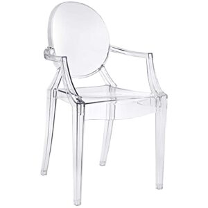 modway casper modern acrylic stacking kitchen and dining room arm chair in clear - fully assembled