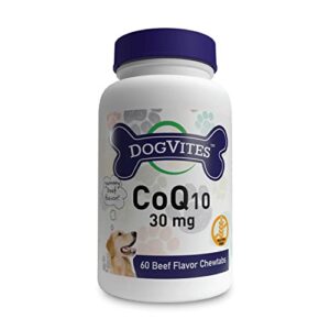 health thru nutrition dog-vites coq10 for dogs, beef-flavored chewable tablets, 30mg (pack of 60)