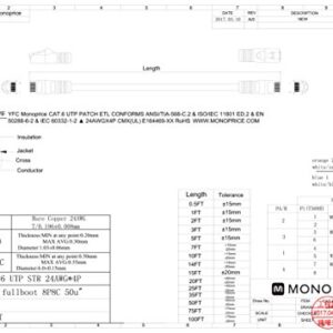 Monoprice 102288 Cat6 Ethernet Patch Cable - Network Internet Cord - RJ45, Stranded, 550Mhz, UTP, Pure Bare Copper Wire, 24AWG, 1ft, Black