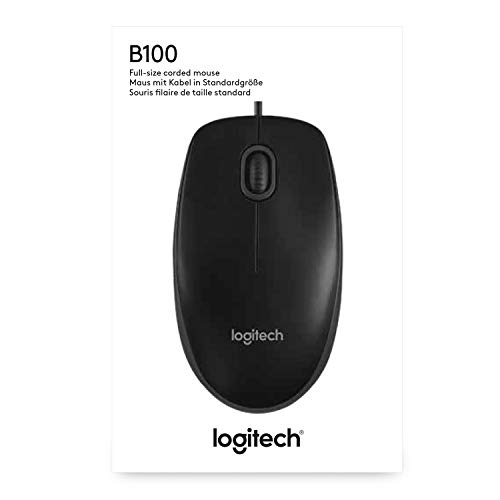 Logitech B100 Corded Mouse, Wired USB Mouse for Computers and Laptops, Right or Left Hand Use - Black