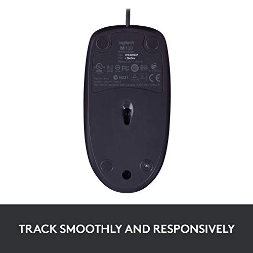 Logitech B100 Corded Mouse, Wired USB Mouse for Computers and Laptops, Right or Left Hand Use - Black