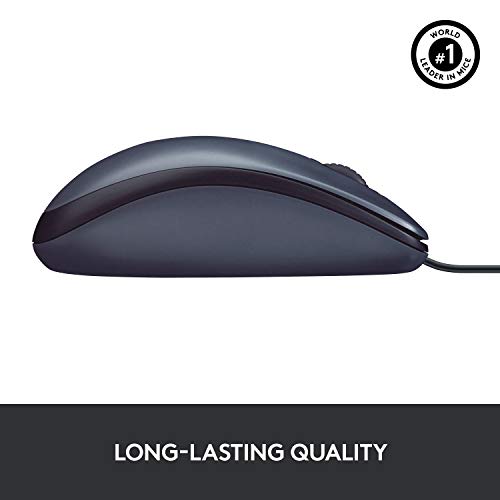 Logitech B100 Corded Mouse, Wired USB Mouse for Computers and Laptops, Right or Left Hand Use - Black