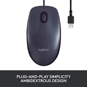 Logitech B100 Corded Mouse, Wired USB Mouse for Computers and Laptops, Right or Left Hand Use - Black