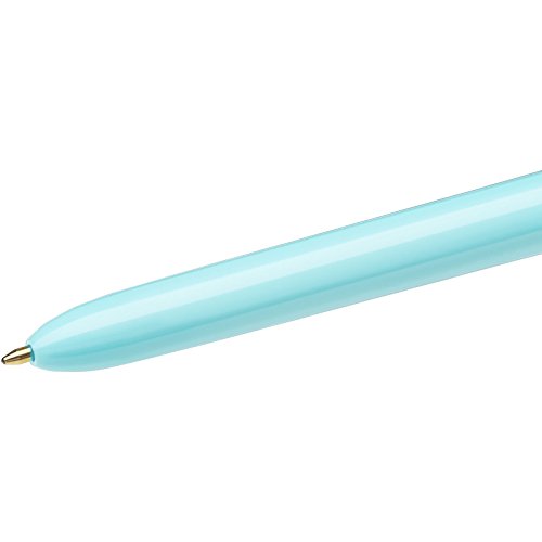 BIC 4 Colours Fun Retractable Ballpoint Pens - Box of 12 with Light Blue Pastel Barrel and Medium Point (1.0 mm)