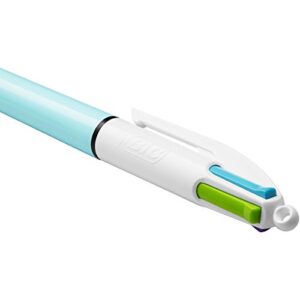 BIC 4 Colours Fun Retractable Ballpoint Pens - Box of 12 with Light Blue Pastel Barrel and Medium Point (1.0 mm)