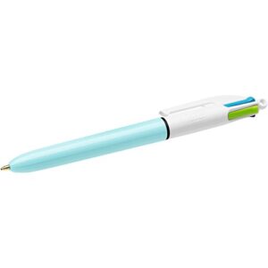 BIC 4 Colours Fun Retractable Ballpoint Pens - Box of 12 with Light Blue Pastel Barrel and Medium Point (1.0 mm)
