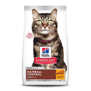 hill's science diet dry cat food, adult 7+ for senior cats, hairball control, chicken recipe, 15.5 lb. bag