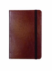 c.r. gibson genuine bonded leather journal, by markings, smyth sewn binding, 192 ivory colored ruled pages, pocket on inside back cover, measures 3.5" x 5.5" - small brown (mj3-4792)