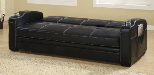 Coaster Home Furnishings Sleeper Sofa Bed with Storage and Cup Holders Black