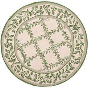 safavieh chelsea collection 4' round ivory / green hk230b hand-hooked french country wool area rug