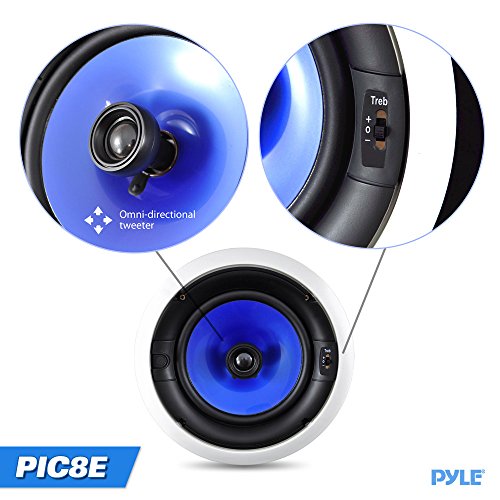 Pyle Home 2-Way In-Wall In-Ceiling Speaker System - Dual 8 Inch 300W Pair of Ceiling Wall Flush Mount Speakers w/ 1" Silk Dome Tweeter, Adjustable Treble Control - For Home Theater Entertainment PIC8E