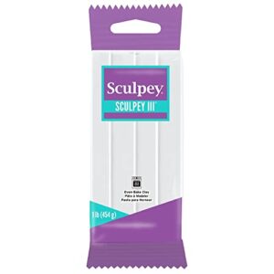 sculpey iii polymer oven-bake clay, white, non toxic, 8 oz. bar, great for modeling, sculpting, holiday, diy, mixed media and school projects. great for kids and beginners!