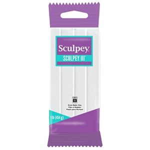 Sculpey III Polymer Oven-Bake Clay, White, Non Toxic, 8 oz. bar, great for modeling, sculpting, holiday, DIY, mixed media and school projects. Great for kids and beginners!