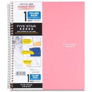 five star spiral notebook, 1-subject, 100 college-ruled sheets, 11 x 8.5 inch sheet size, pink (72049)