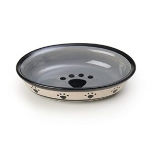 petrageous 44247 oval metro paws stoneware cat bowl 6.25-inch wide and 1.5-inch tall saucer with 1-cup capacity and dishwasher and microwave safe for small dogs and cats, multicolored