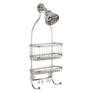 iDesign York Metal Wire Hanging Shower Caddy, Extra Wide Space for Shampoo, Conditioner, and Soap with Hooks for Razors, Towels, and More, 10" x 4" x 22", Satin Silver