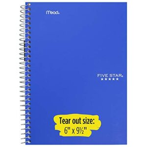 Five Star Spiral Notebook, 2 Subject, College Ruled Paper, 100 sheets, 9-1/2" x 6", Blue (72287)